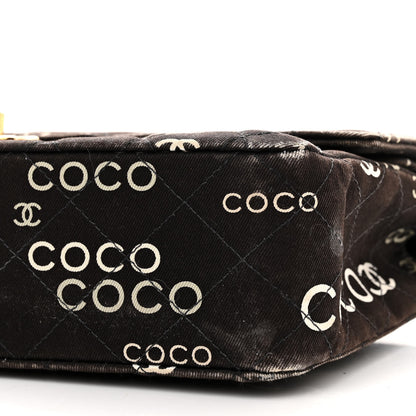 Chanel Canvas Coco Printed Quilted Medium Double Flap Black White 10 of 16