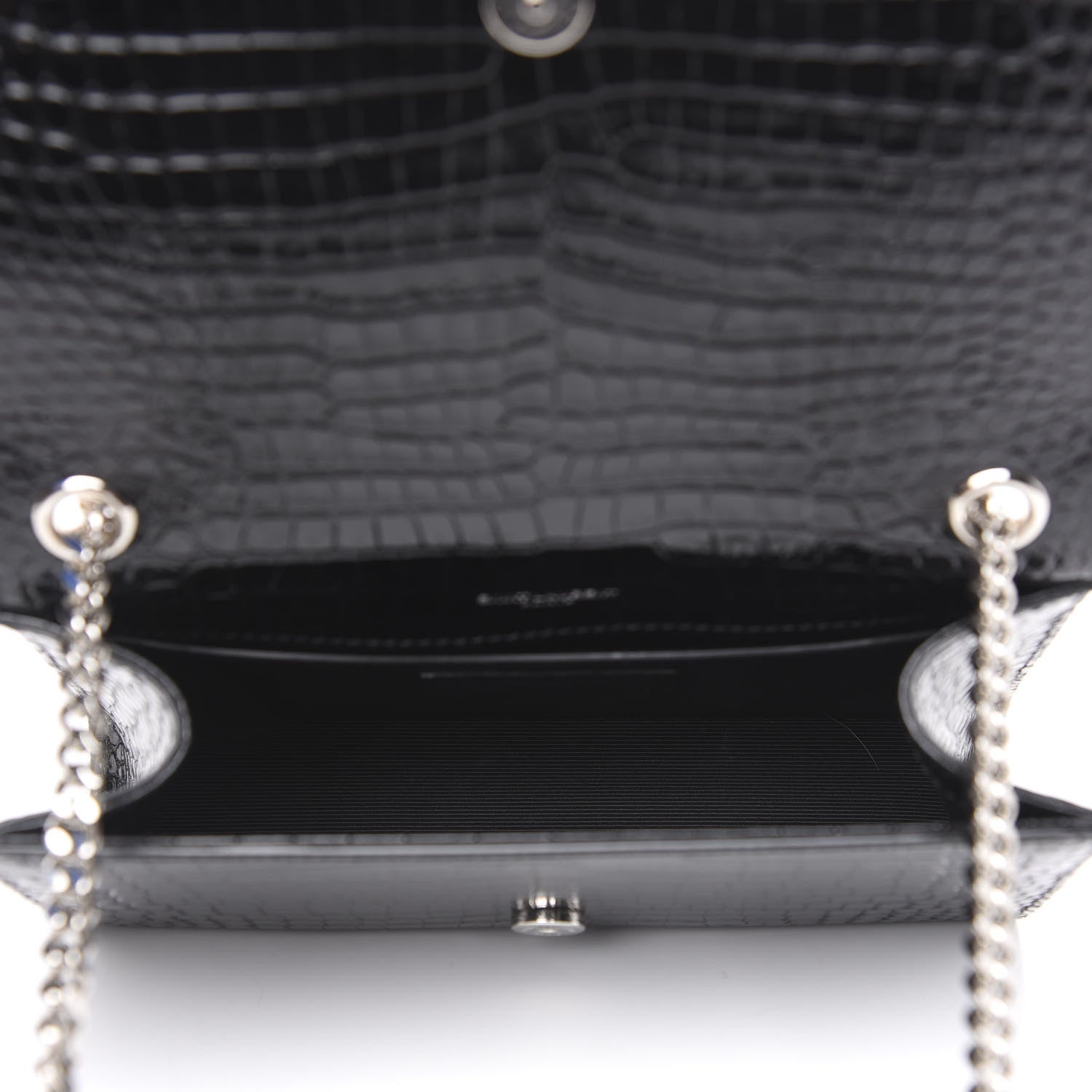 Saint Laurent Calfskin Crocodile Embossed Small Classic Monogram Kate Tassel Satchel Black 4 of 8