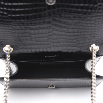 Saint Laurent Calfskin Crocodile Embossed Small Classic Monogram Kate Tassel Satchel Black 4 of 8