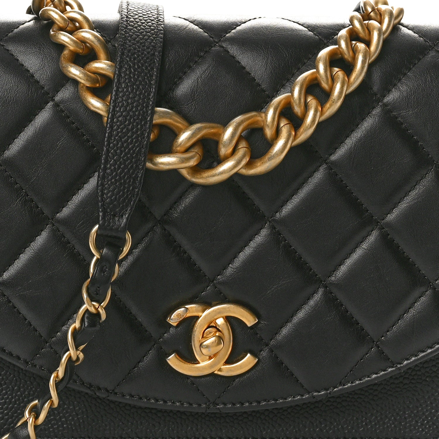 Chanel Calfskin Caviar Quilted Chain Handle Flap Black 9 of 12