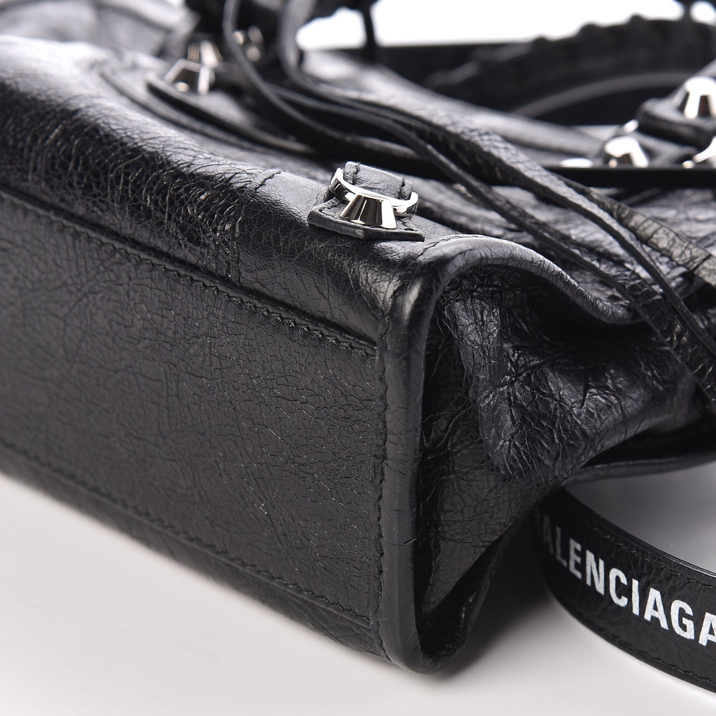 Agneau Classic Silver Hardware Mini City Logo Strap Black White