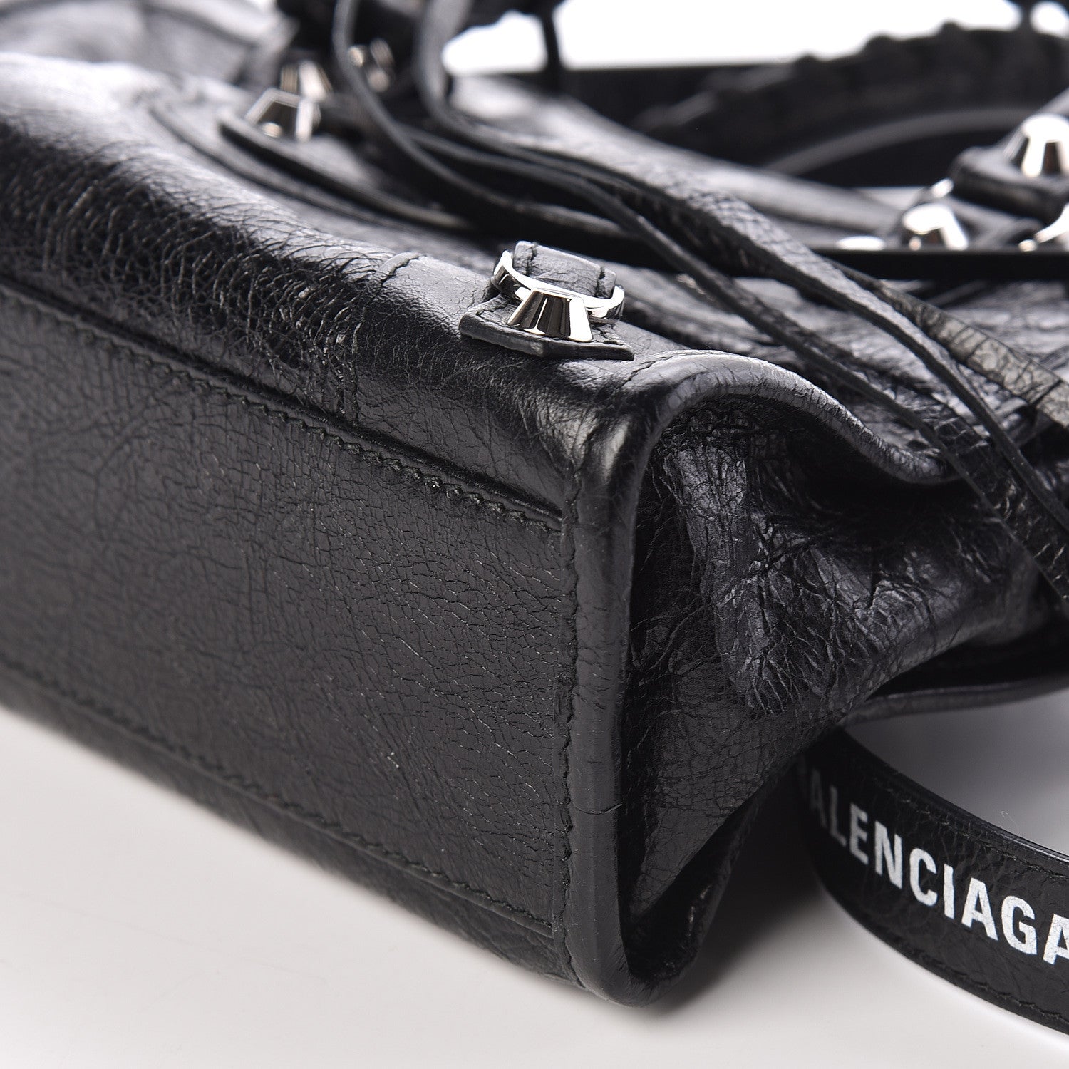Balenciaga Agneau Classic Silver Hardware Mini City Logo Strap Black White 6 of 9