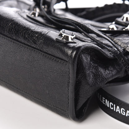 Balenciaga Agneau Classic Silver Hardware Mini City Logo Strap Black White 6 of 9