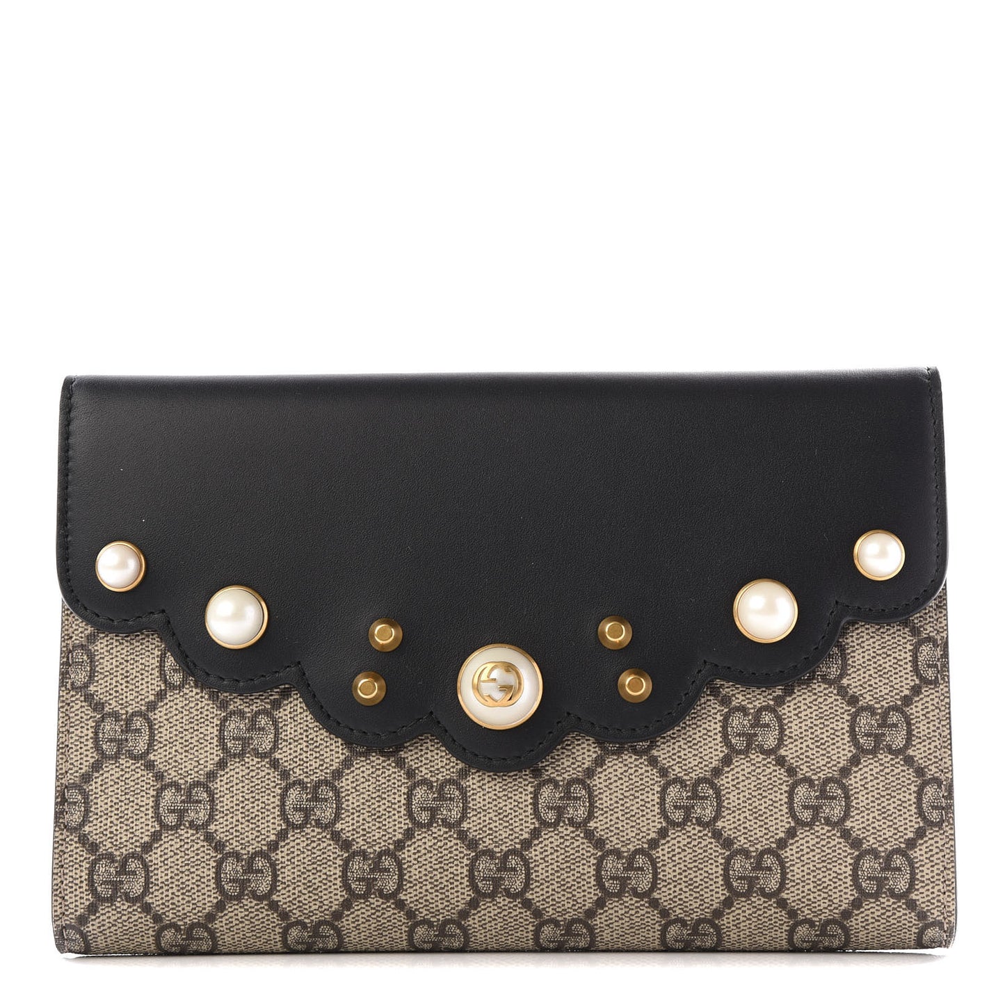 GG Supreme Monogram Mini Peony Pearly Clutch Black
