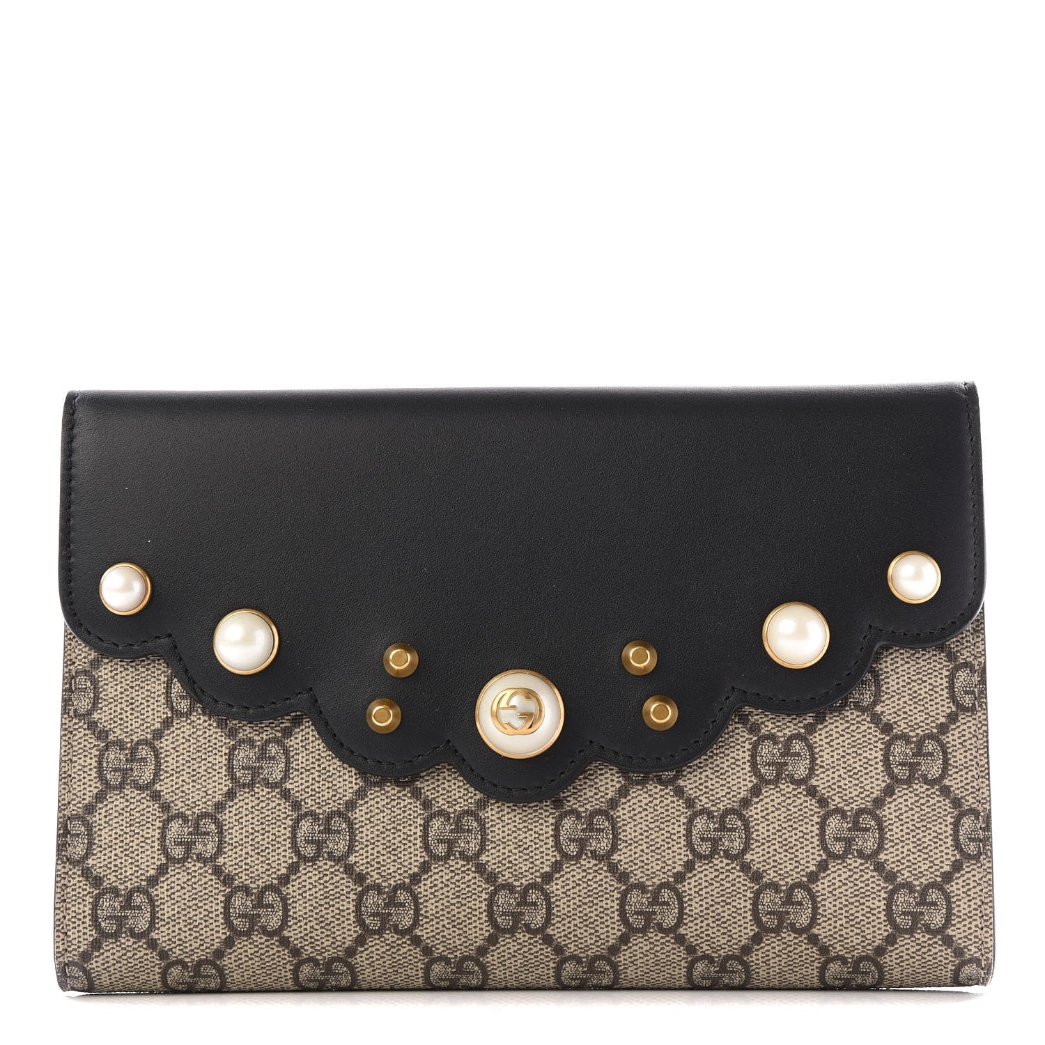 Gucci GG Supreme Monogram Mini Peony Pearly Clutch Black 1 of 11