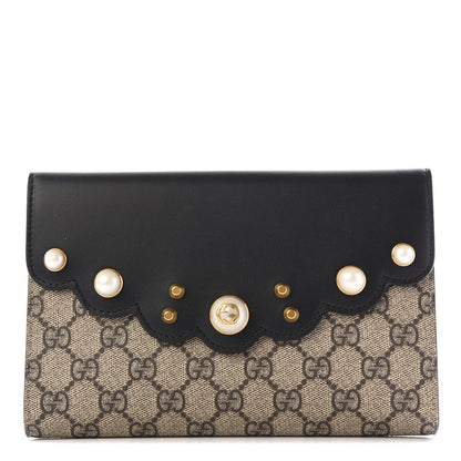 Gucci GG Supreme Monogram Mini Peony Pearly Clutch Black 1 of 11