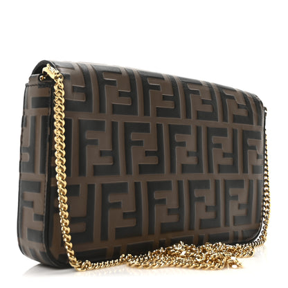 Fendi Vitello Soft F is Fendi Bi-Color FF 1974 Embossed Envelope Wallet On Chain with Pouches Maya Black 4 of 12