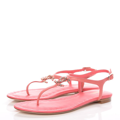 Chanel Lambskin Chain CC Logo Thong Sandals 37 Pink 3 of 9