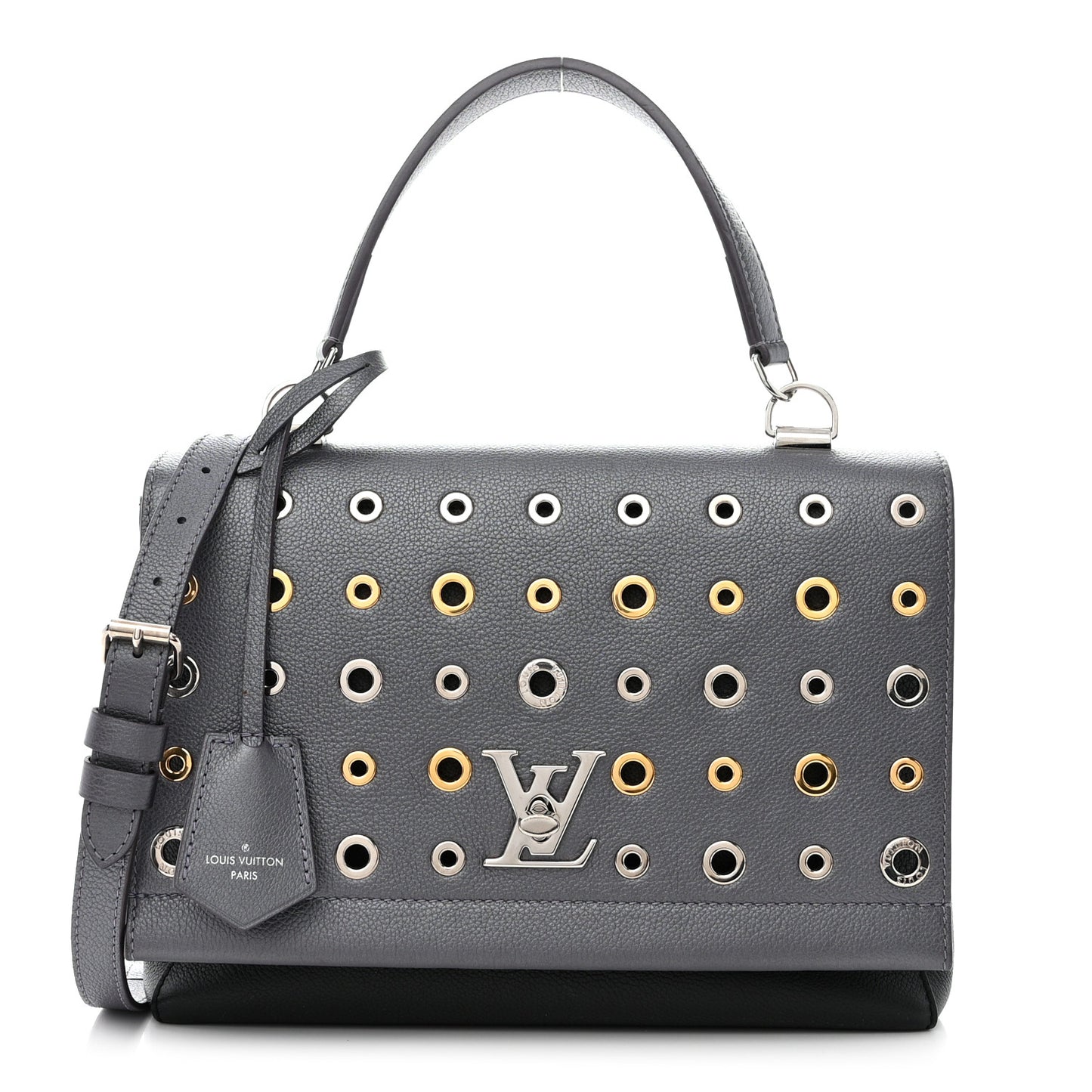 LOUIS VUITTON Soft Calfskin Eyelet Lockme II Top Handle Gris Silver