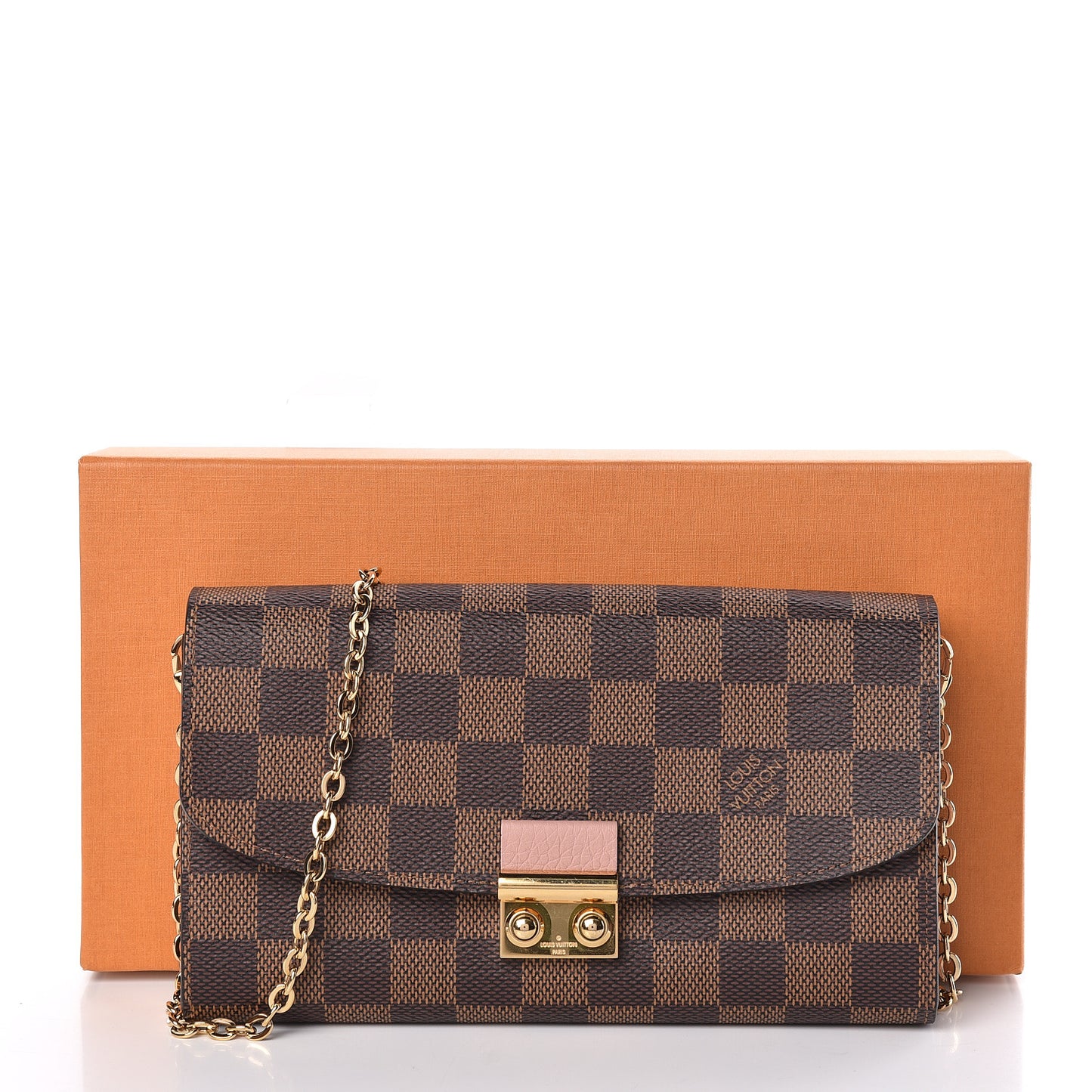 Damier Ebene Croisette Chain Wallet Rose Ballerine
