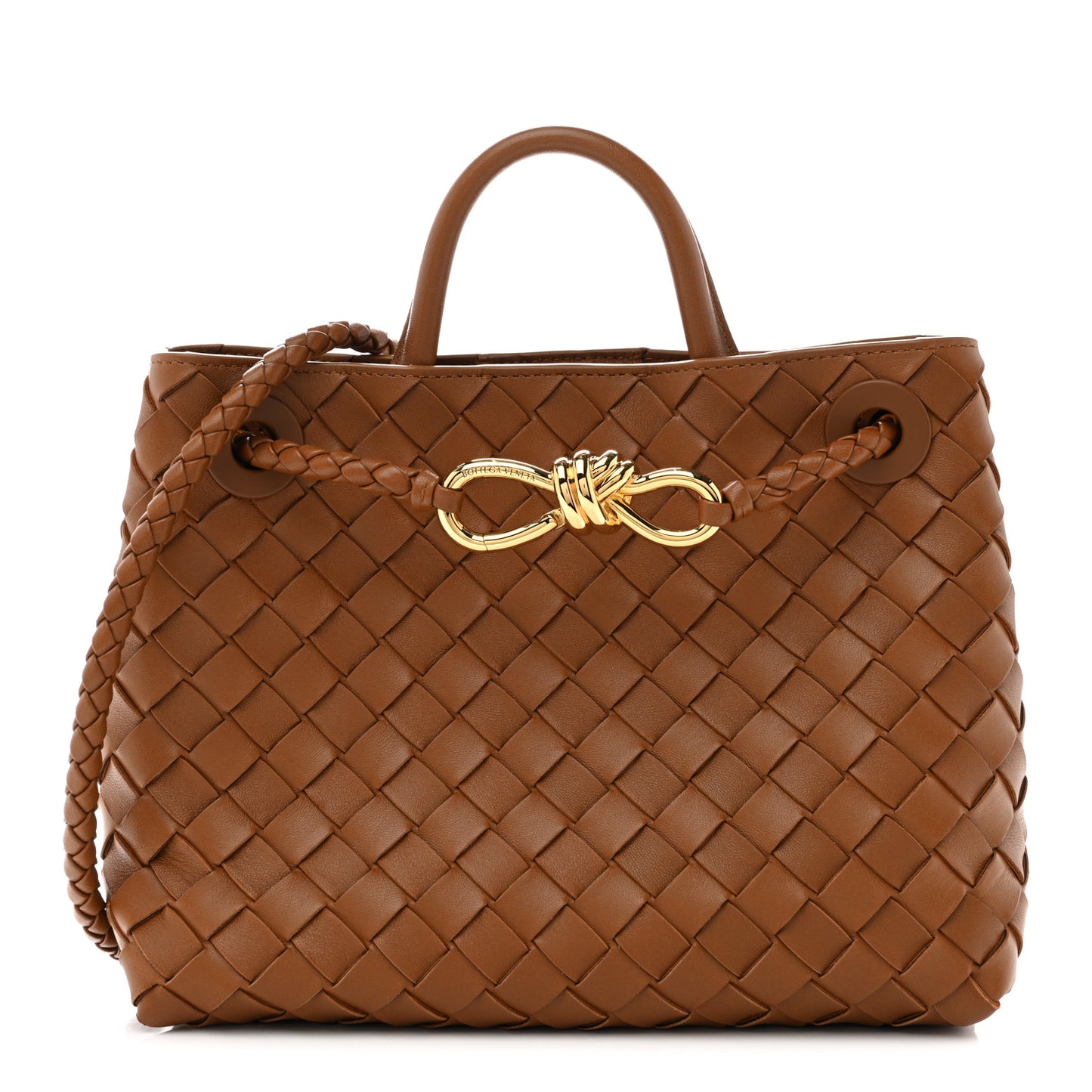 Nappa Intrecciato Small Andiamo Shoulder Bag Amber