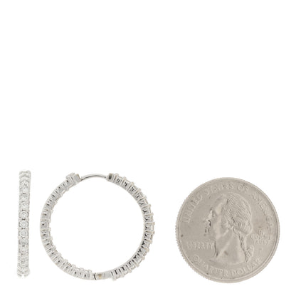 Roberto Coin 18K White Gold Diamond Small Inside Outside Hoop Earrings 2 of 4