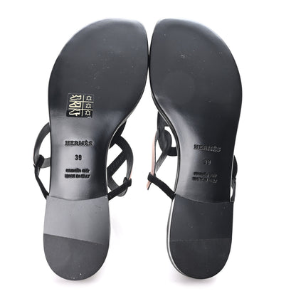 Hermes Metallic Chevre Velours Womens Egerie Sandals 39 Black Or Rose 6 of 10