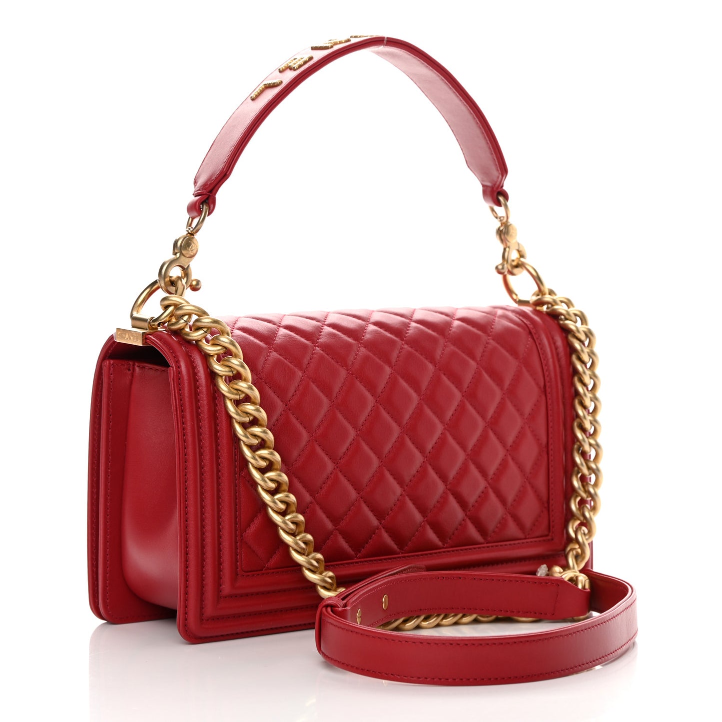 Calfskin Medium Boy Logo Top Handle Flap Red