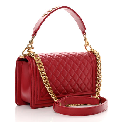 Chanel Calfskin Medium Boy Logo Top Handle Flap Red 3 of 13