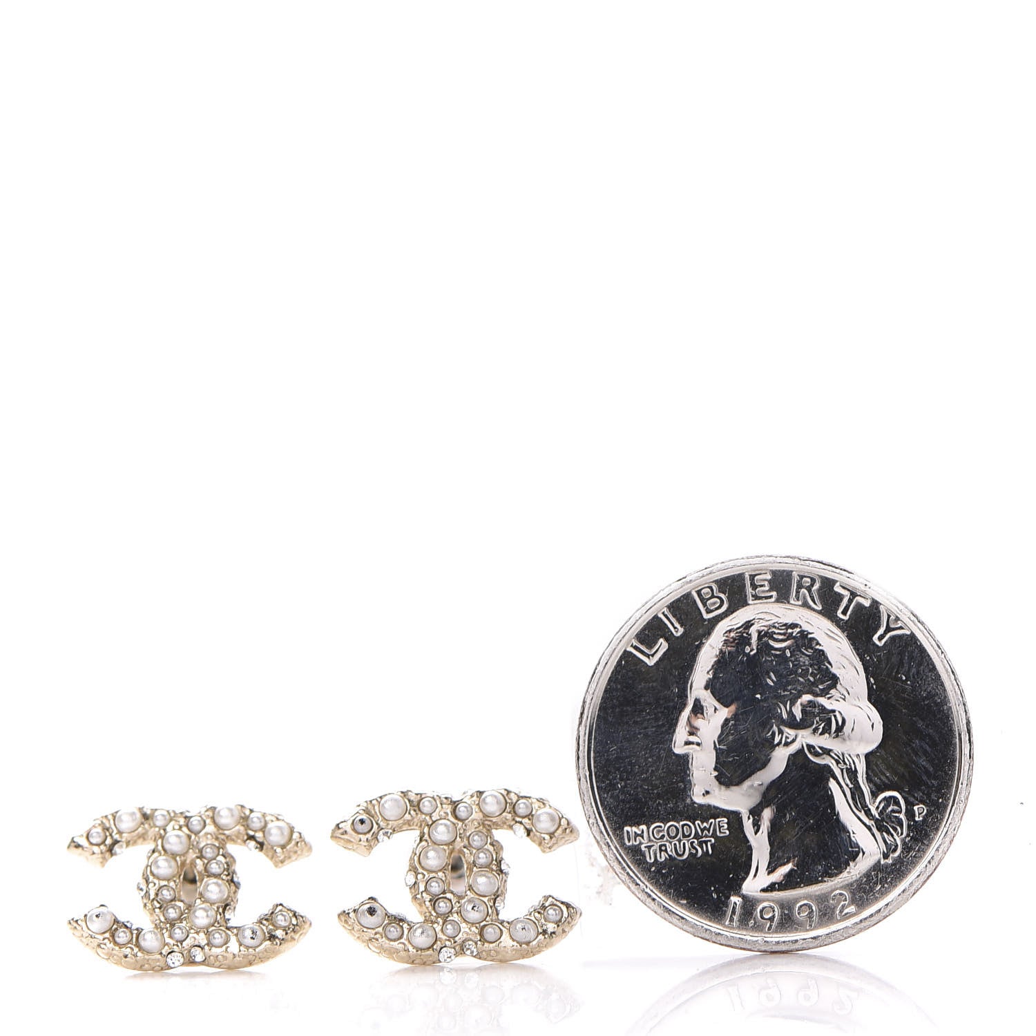 Chanel Pearl Crystal CC Earrings Light Gold 2 of 5