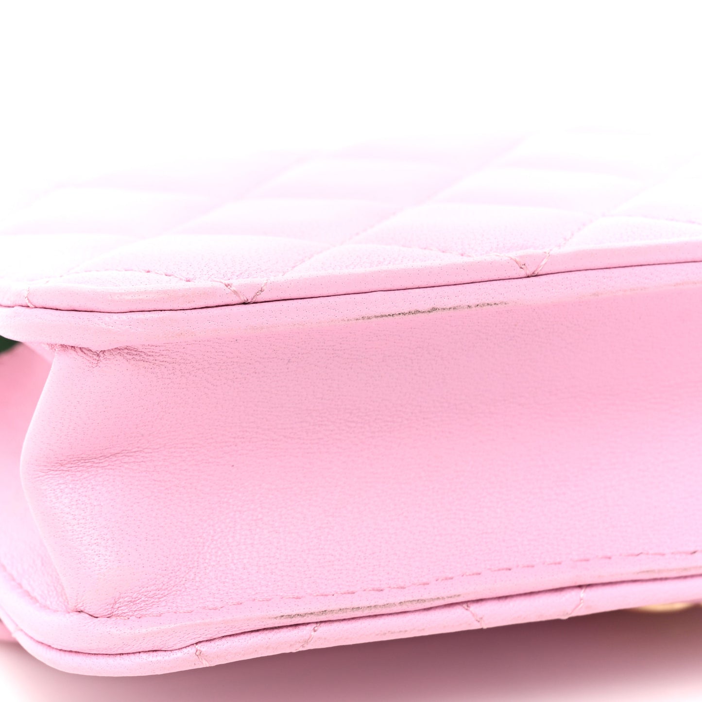 Lambskin Quilted Flap Phone Holder With Chain Lilac Light Green