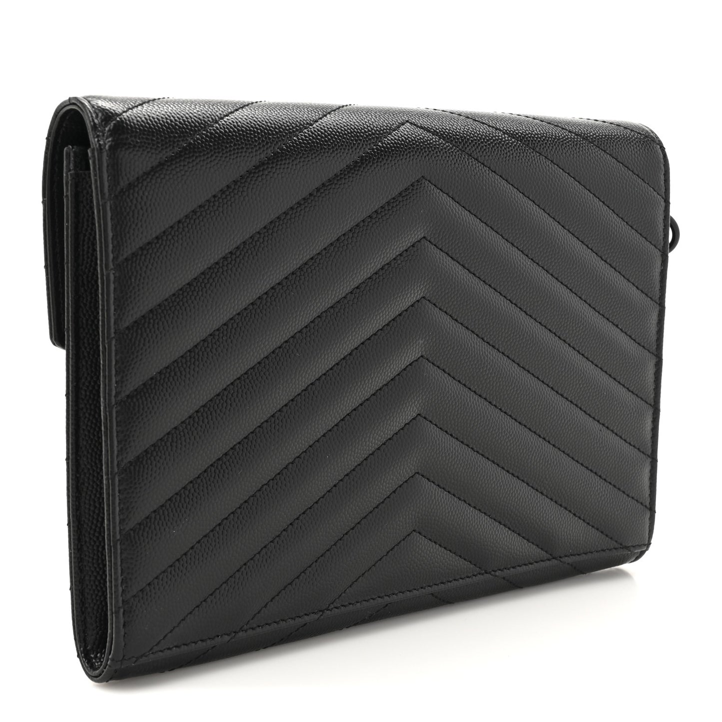 Grain De Poudre Matelasse Chevron Monogram Monochrome Envelope Clutch Black