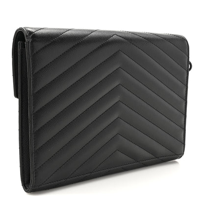 Saint Laurent Grain De Poudre Matelasse Chevron Monogram Monochrome Envelope Clutch Black 3 of 7