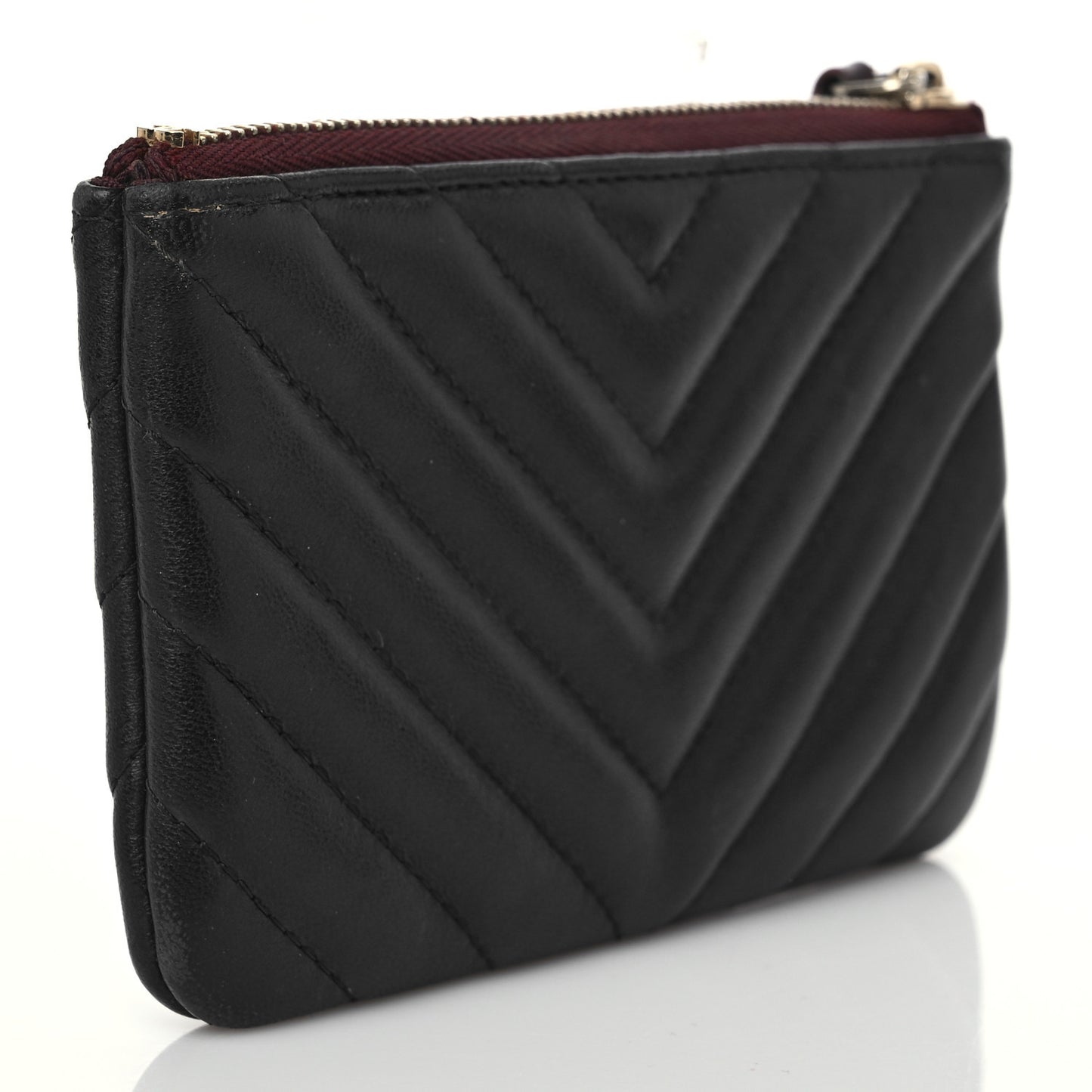 Lambskin Chevron Quilted Small Cosmetic Case Black