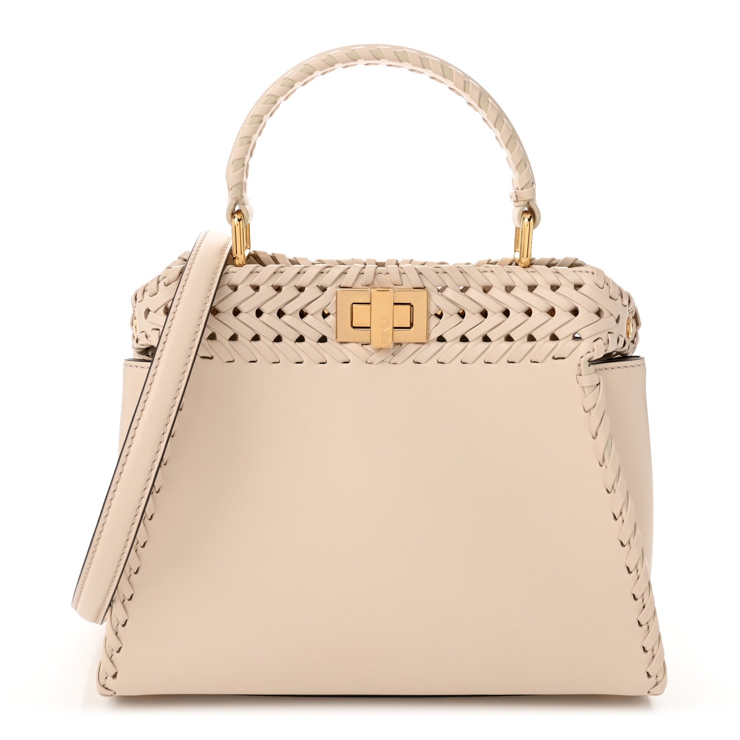 Fendi Nappa Interlace Mini Peekaboo Iconic Satchel Camelia 1 of 11