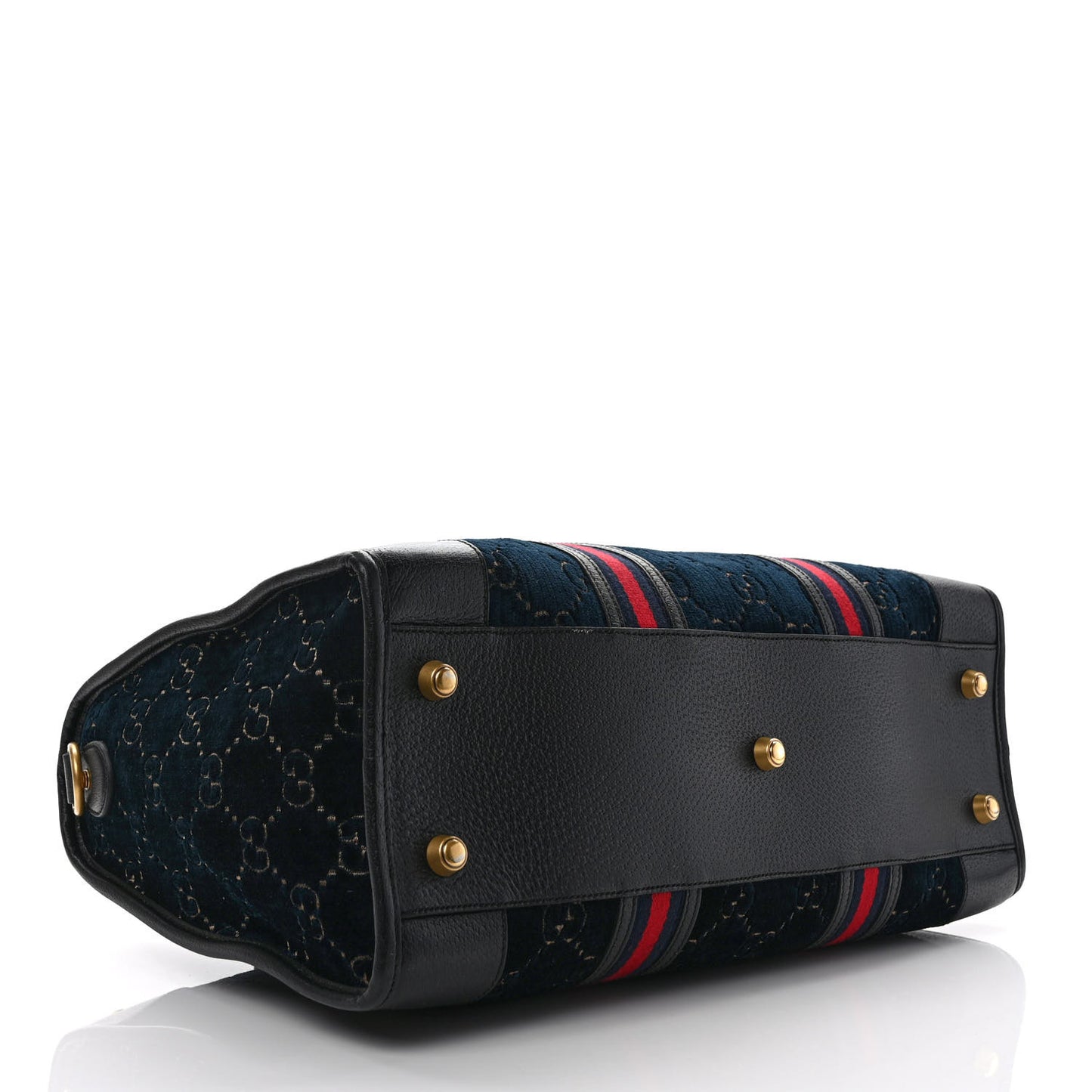Velvet GG Monogram Textured Calfskin Web Medium Duffle Bag Blue Beige Black