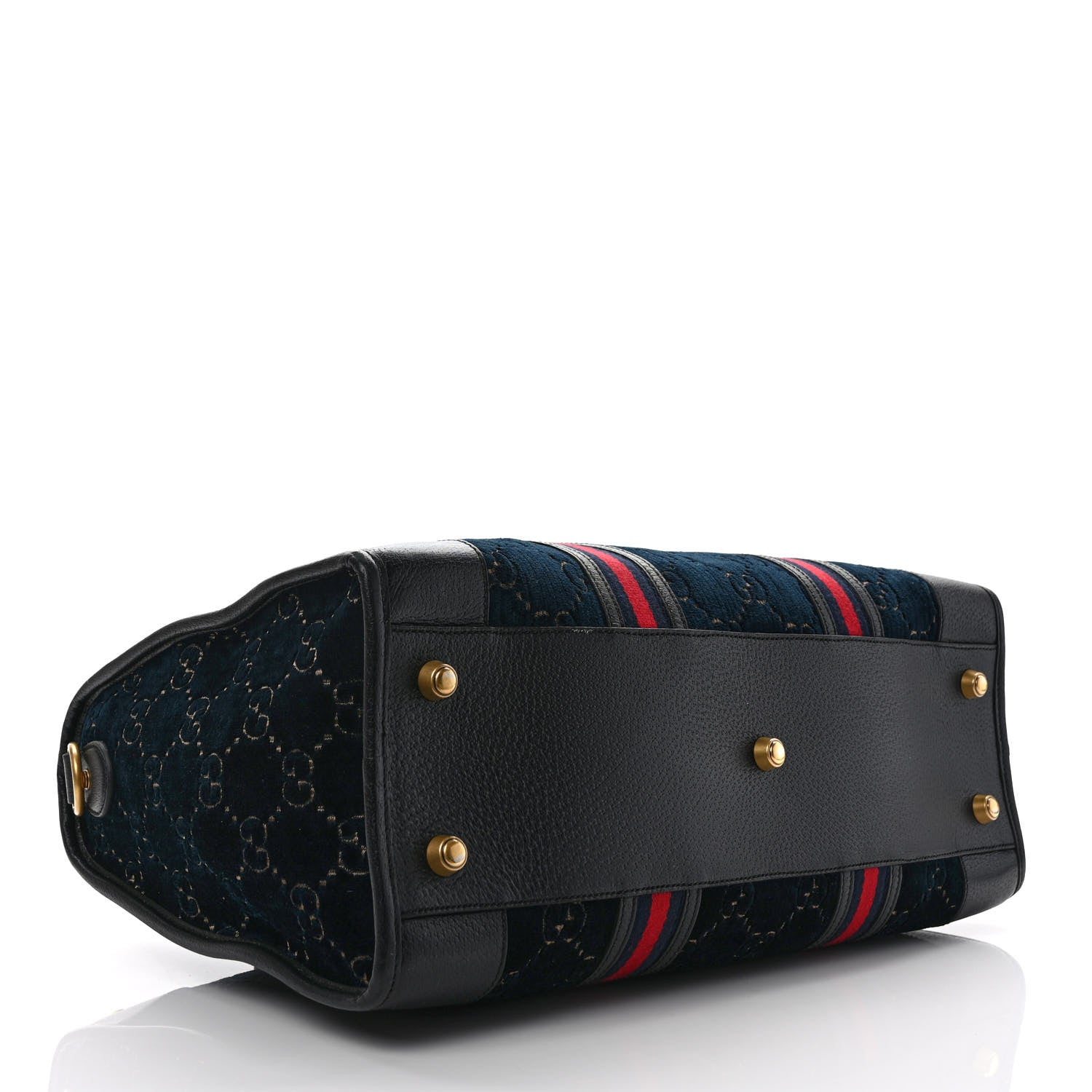 Gucci Velvet GG Monogram Textured Calfskin Web Medium Duffle Bag Blue Beige Black 4 of 11