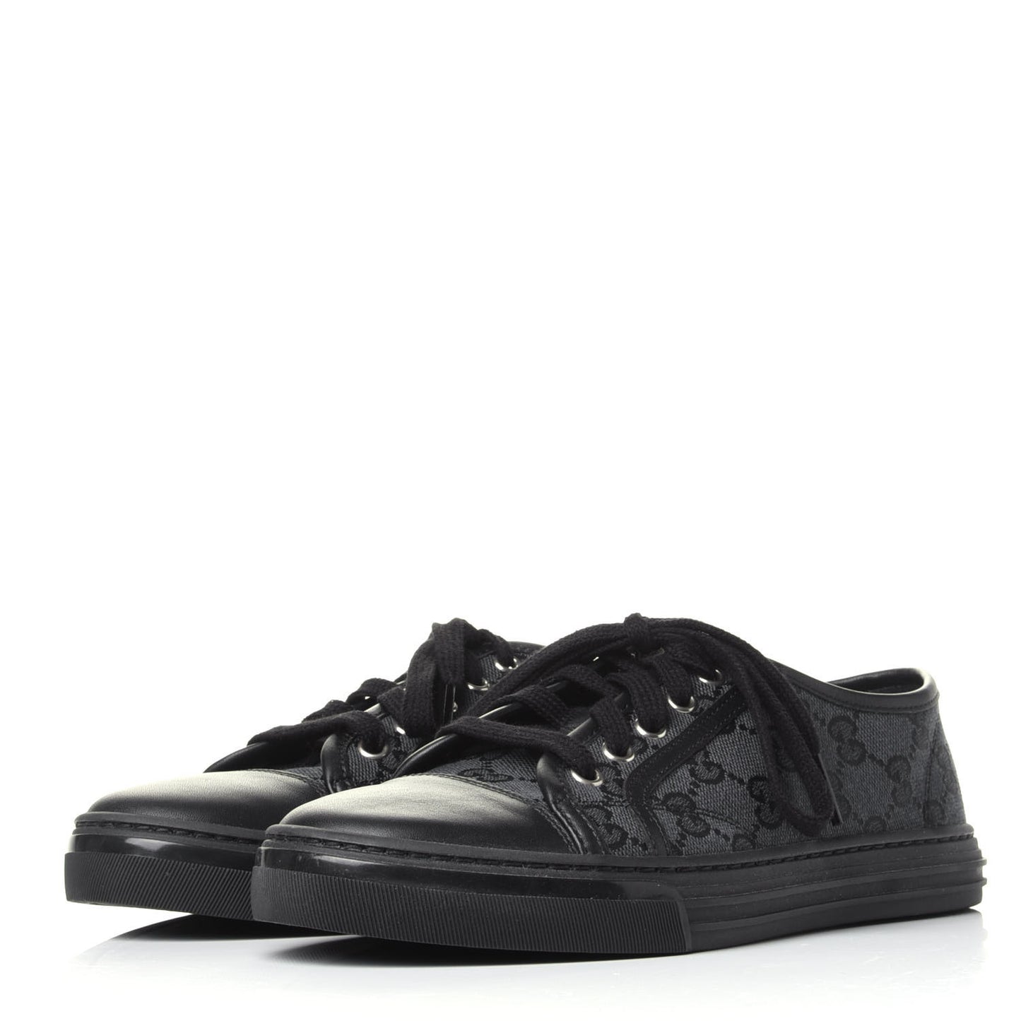 GG Monogram Calfskin Womens Low Top Sneakers 36.5 Piombo Black
