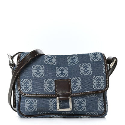 Loewe Canvas Denim Calfskin Anagram Crossbody Bag Blue Multicolor 1 of 7