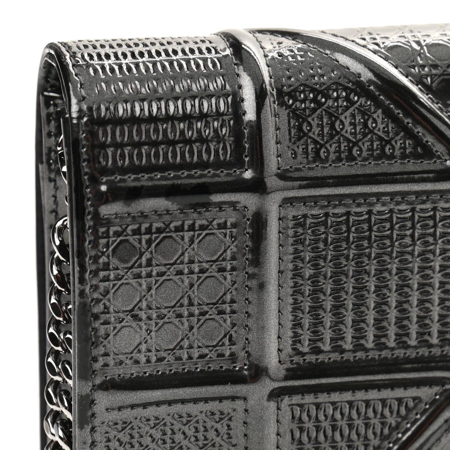 Christian Dior Metallic Patent Micro-Cannage Diorama Wallet on Chain Pouch Onyx Black 14 of 15