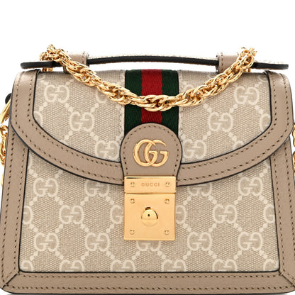 Gucci GG Supreme Monogram Textured Dollar Calfskin Web Mini Ophidia Padlock Top Handle Chain Shoulder Bag Beige Mystic White Oatmeal 7 of 9