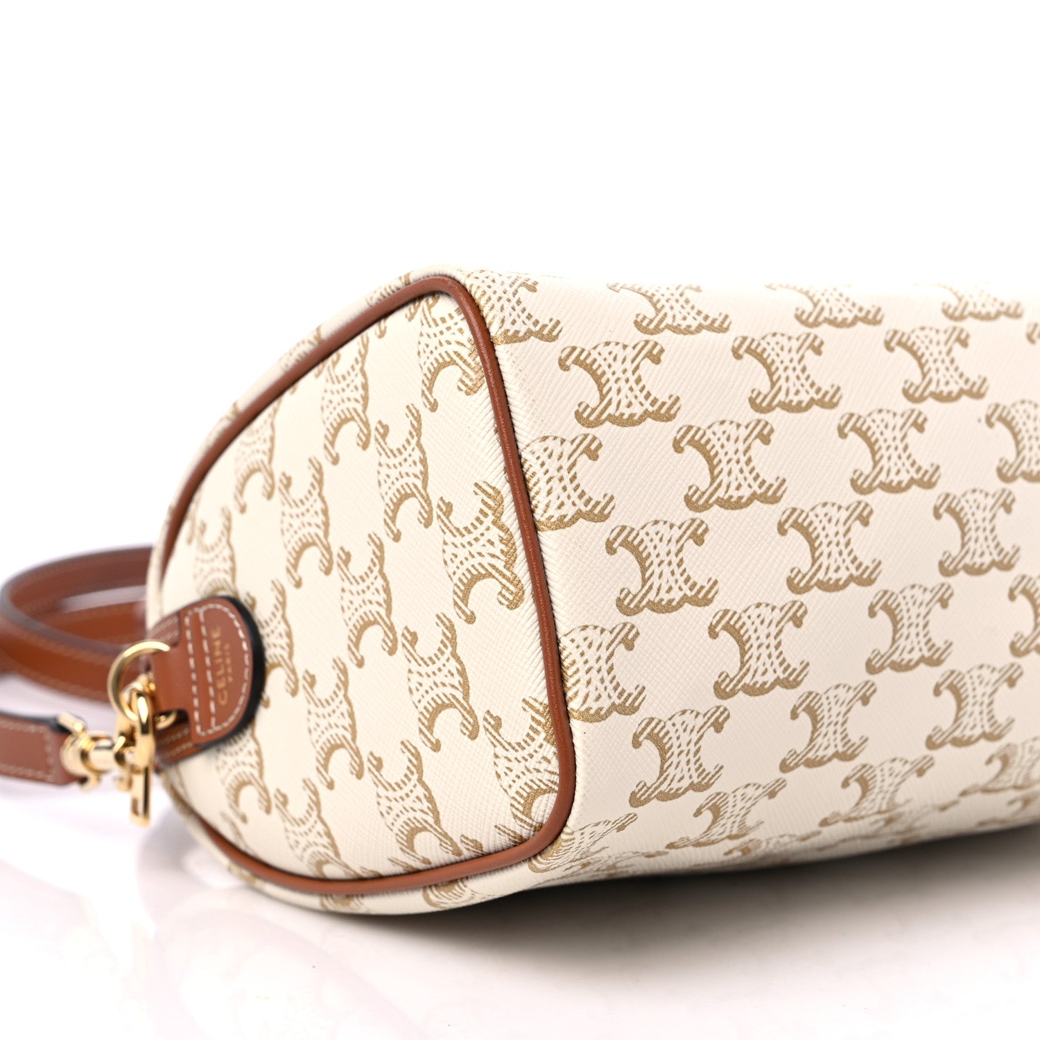 Celine Triomphe Canvas Calfskin Small Boston Bag White 7 of 8