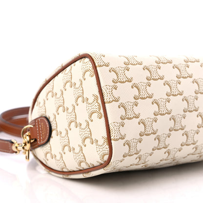 Celine Triomphe Canvas Calfskin Small Boston Bag White 7 of 8