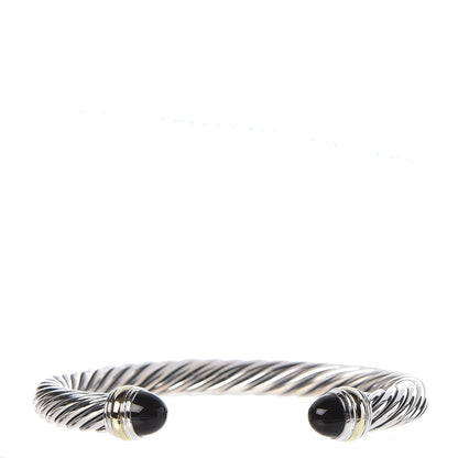 David Yurman Sterling Silver 14K Yellow Gold Black Onyx 7mm Cable Classics Bracelet 1 of 4