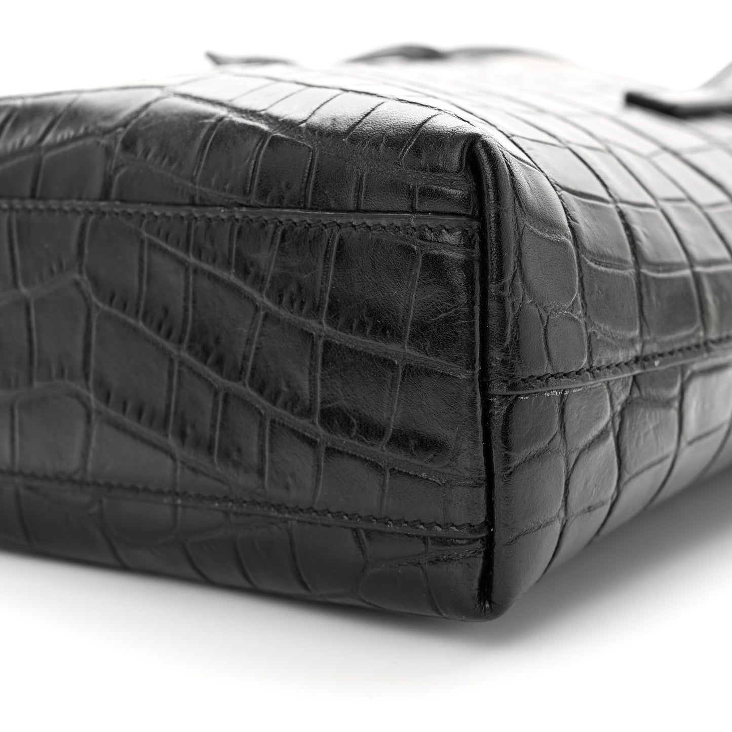 Calfskin Crocodile Embossed Paris Mini Toy Shopper Tote Black