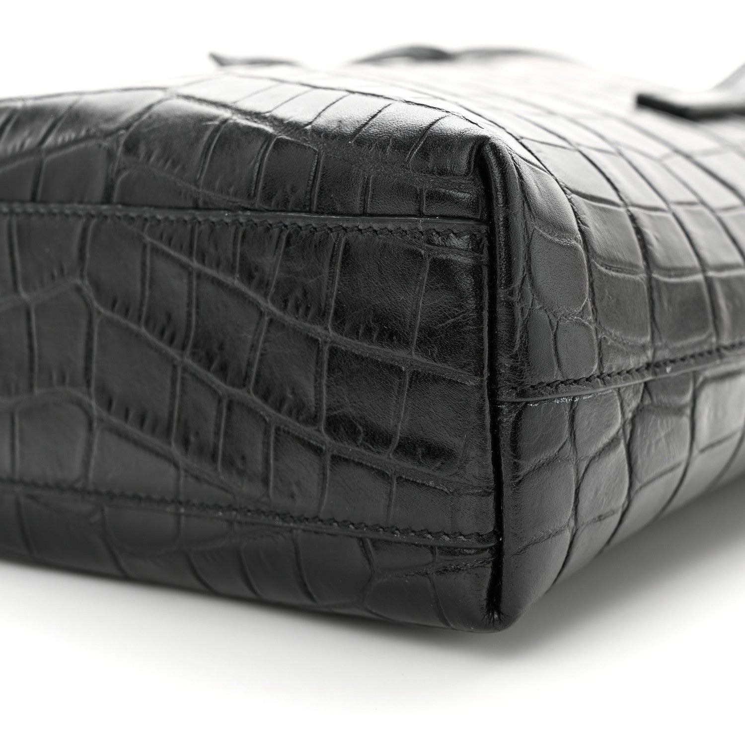 Saint Laurent Calfskin Crocodile Embossed Paris Mini Toy Shopper Tote Black 10 of 10