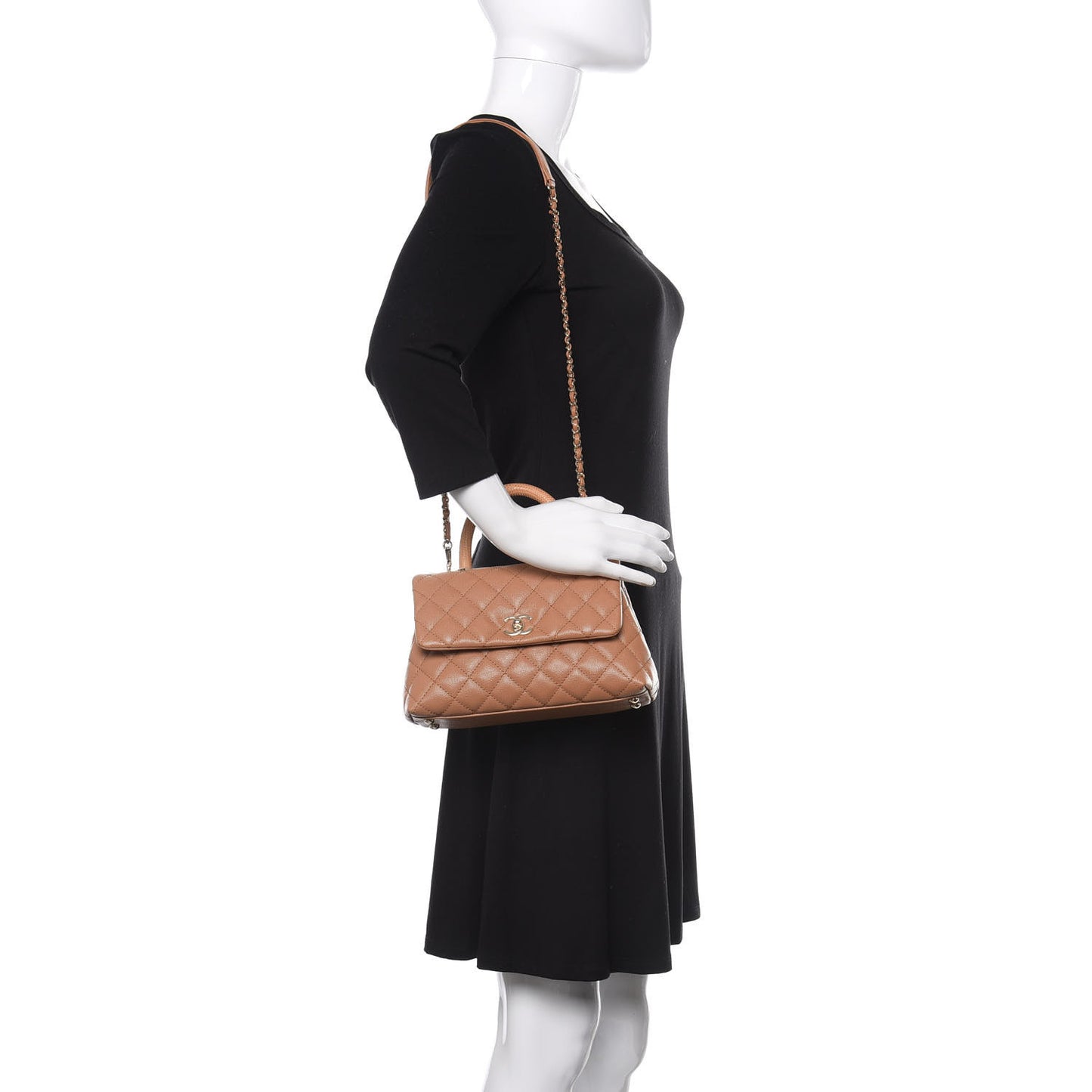 Caviar Quilted Lizard Embossed Mini Coco Handle Flap Brown