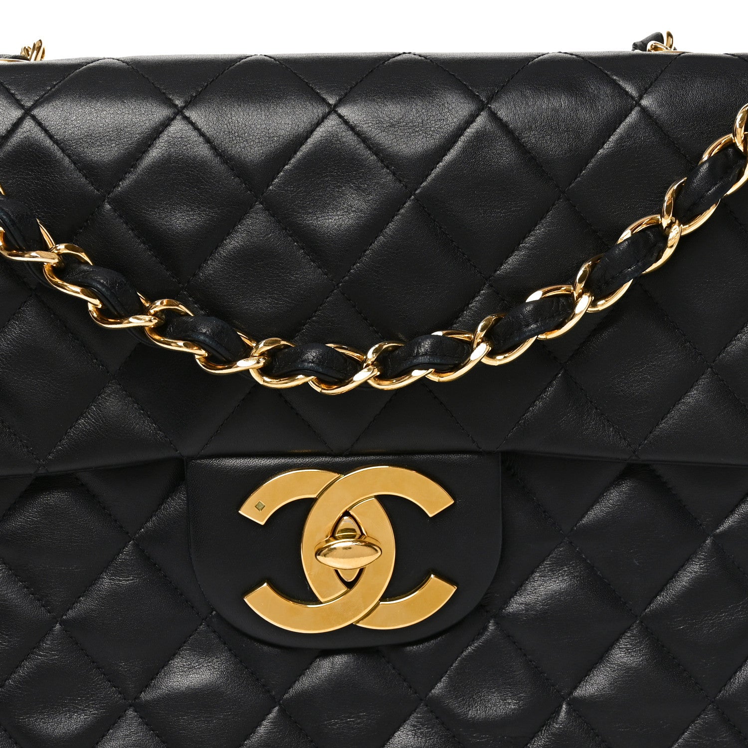 CHANEL Chanel Lambskin Quilted XL Jumbo Single Flap Black 1906476