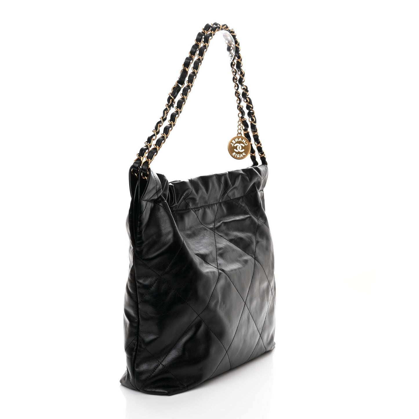 Shiny Calfskin Quilted Small Chanel 22 Black