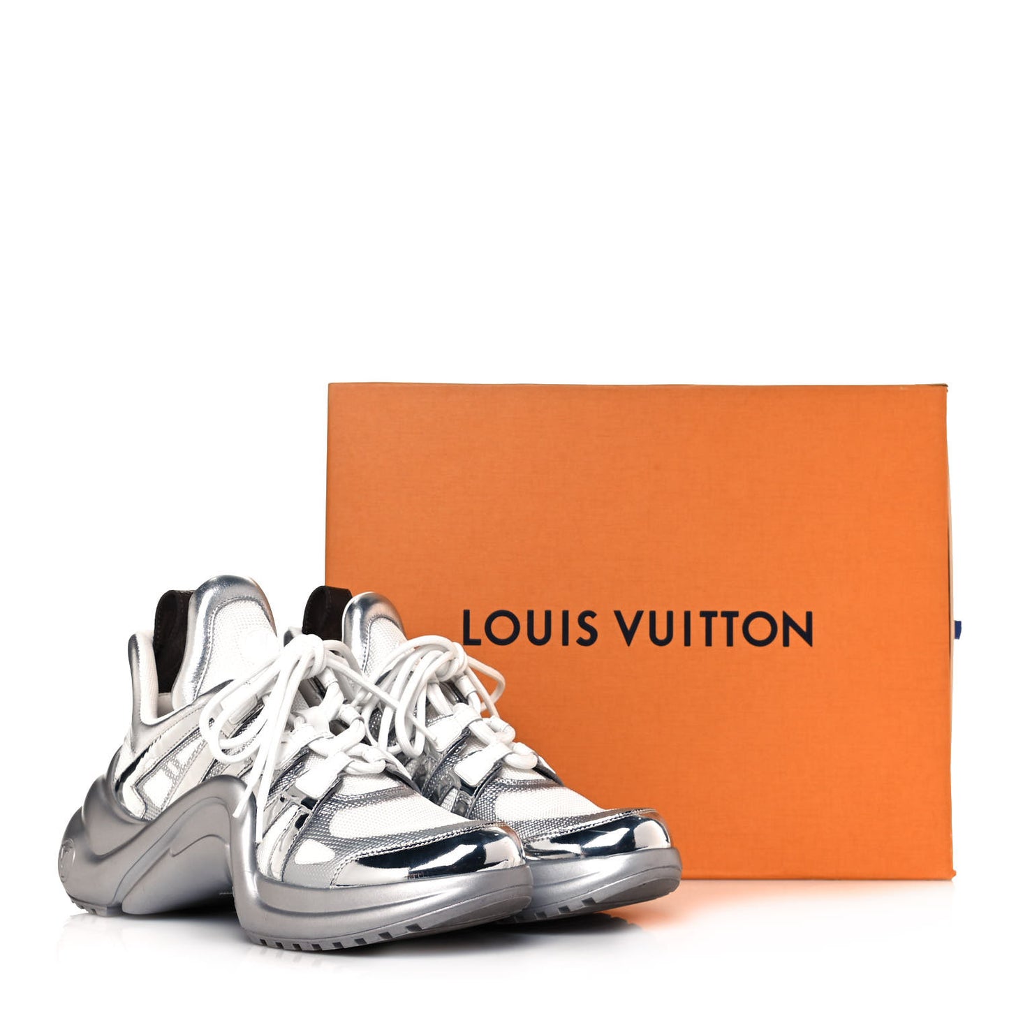 Metallic Calfskin Technical Nylon LV Archlight Sneakers 38 White Silver