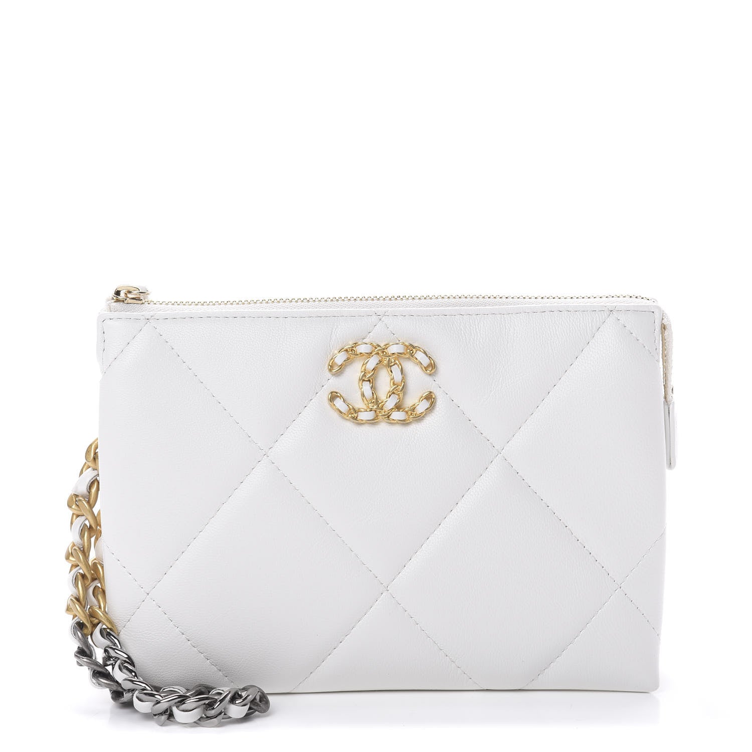 Chanel Shiny Goatskin Quilted 19 Small Pouch With Handle White 1 of 8