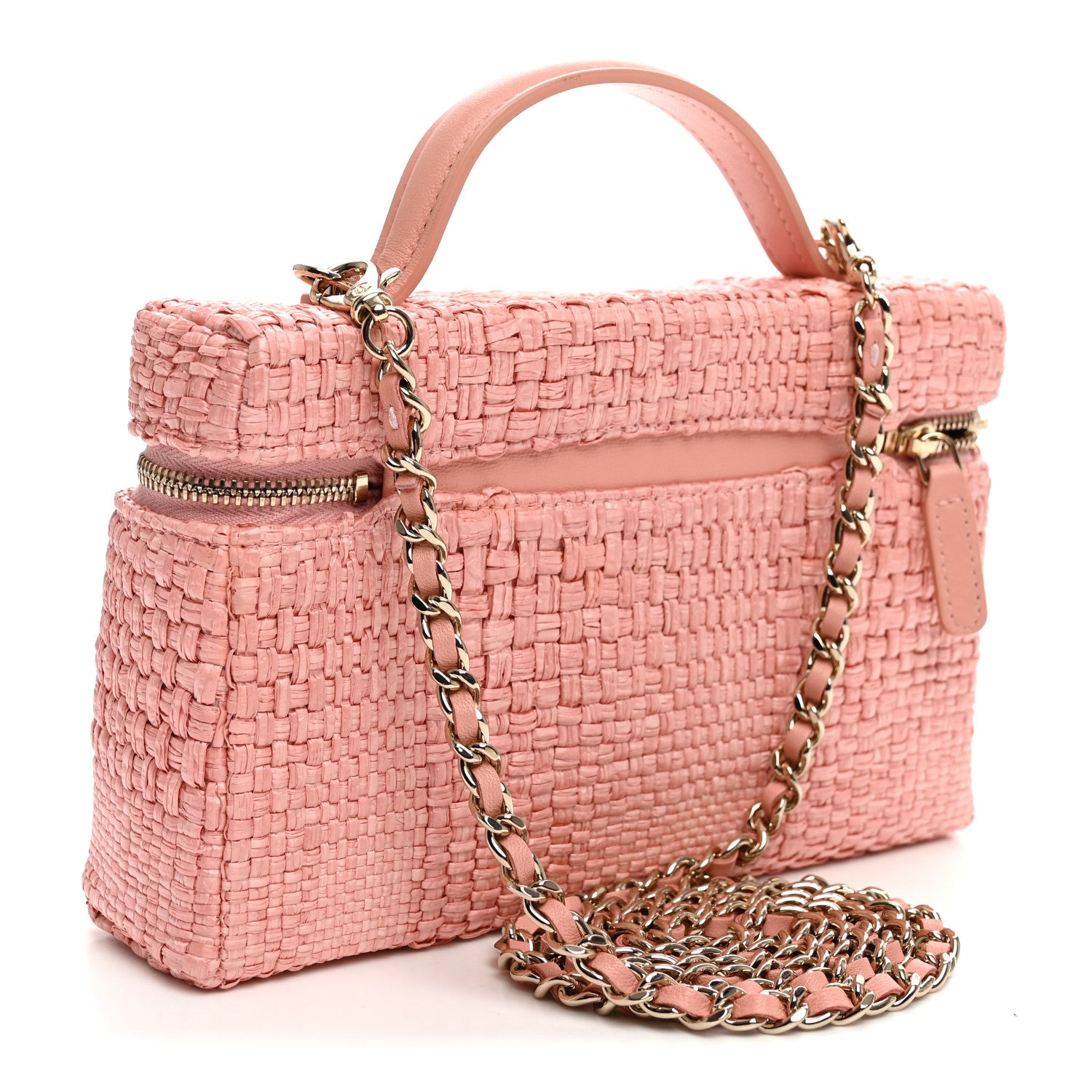 Chanel Braided Raffia Quilted Top Handle Slim Vanity Case With Chain Light Pink 3 of 10