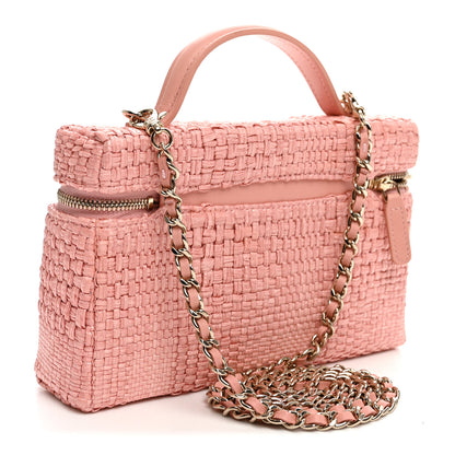Chanel Braided Raffia Quilted Top Handle Slim Vanity Case With Chain Light Pink 3 of 10