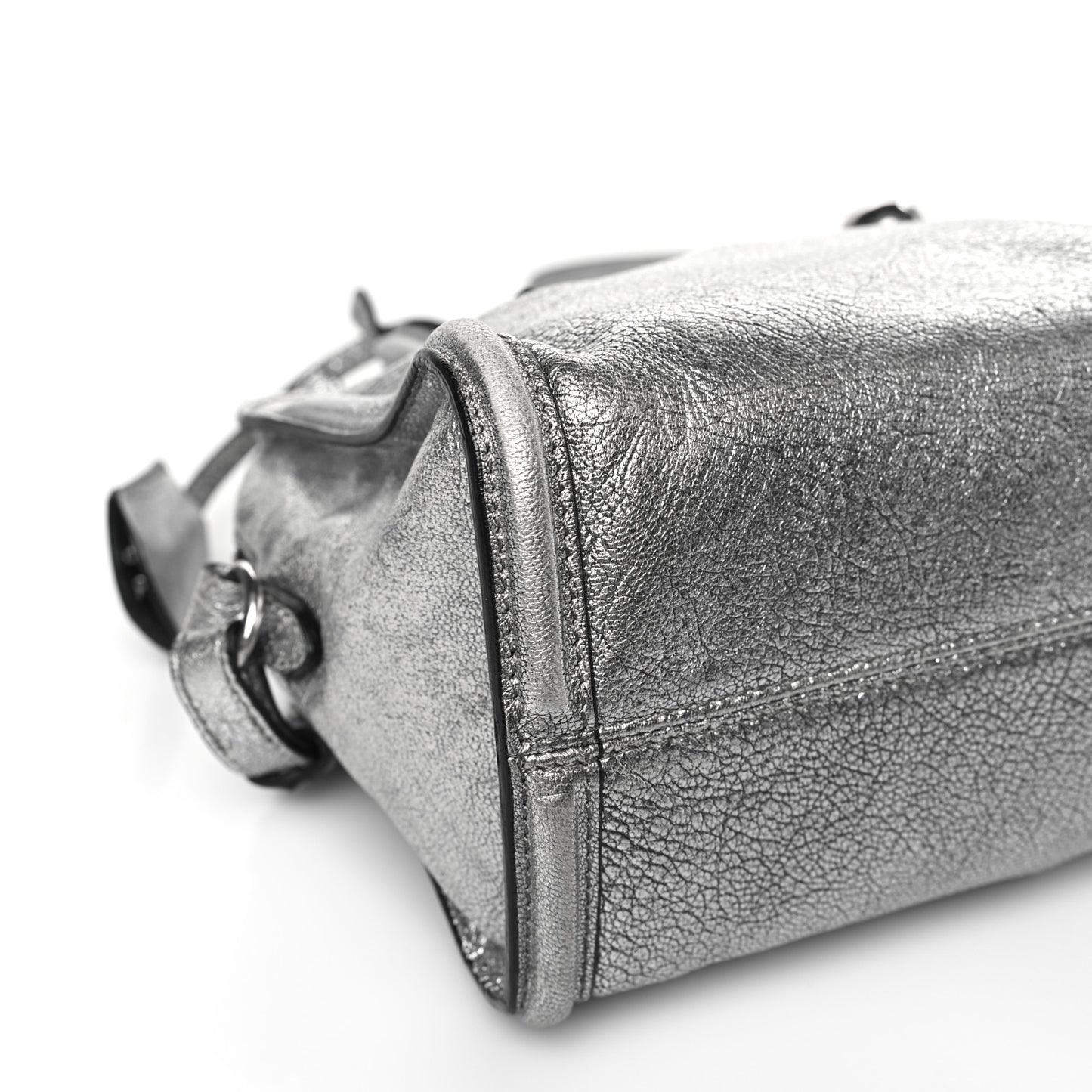Metallic Pebbled Calfskin Mini Padlock Tote Silver