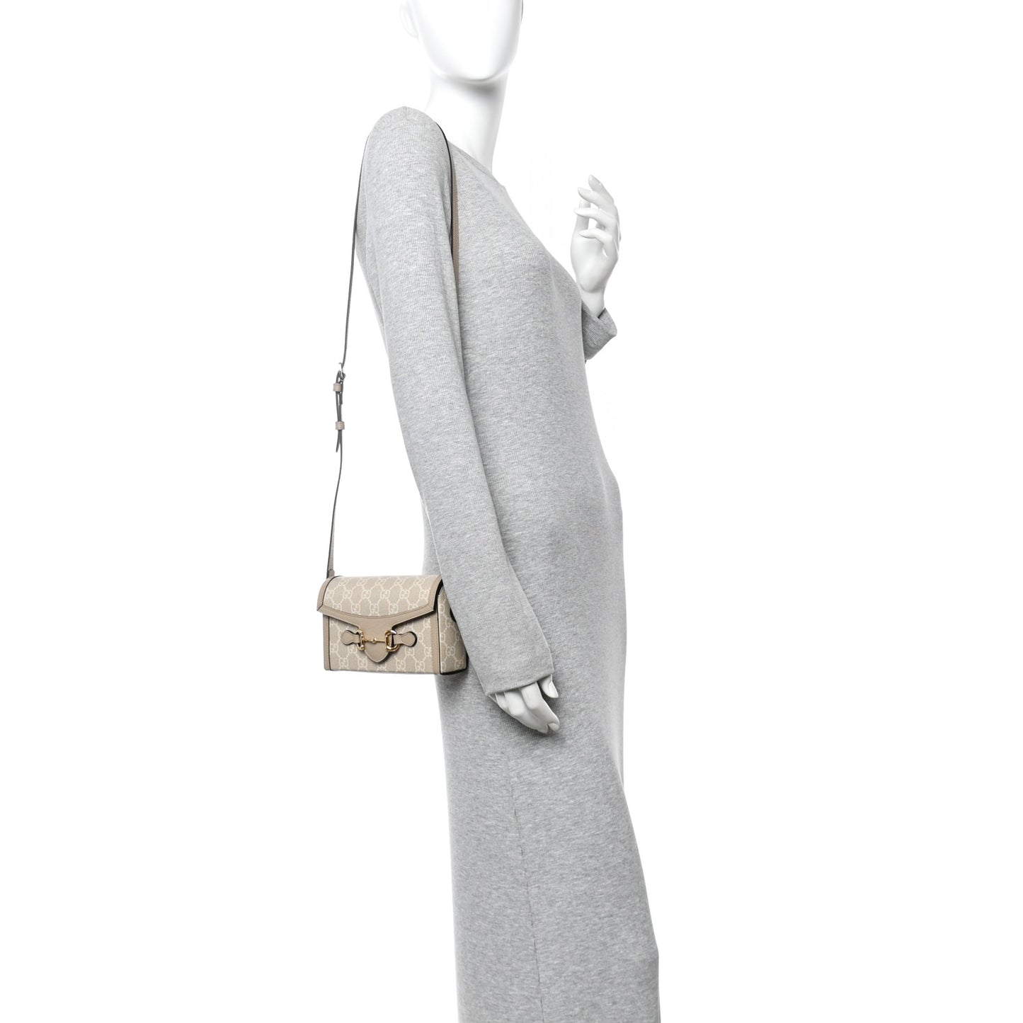 GG Supreme Monogram Textured Dollar Calfskin Mini Horsebit 1955 Shoulder Bag Beige Mystic White Oatmeal