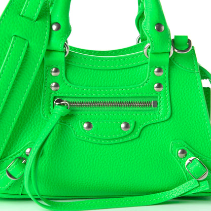 Balenciaga Grained Calfskin Neo Classic Silver Hardware Nano City Crossbody Fluo Green 9 of 9