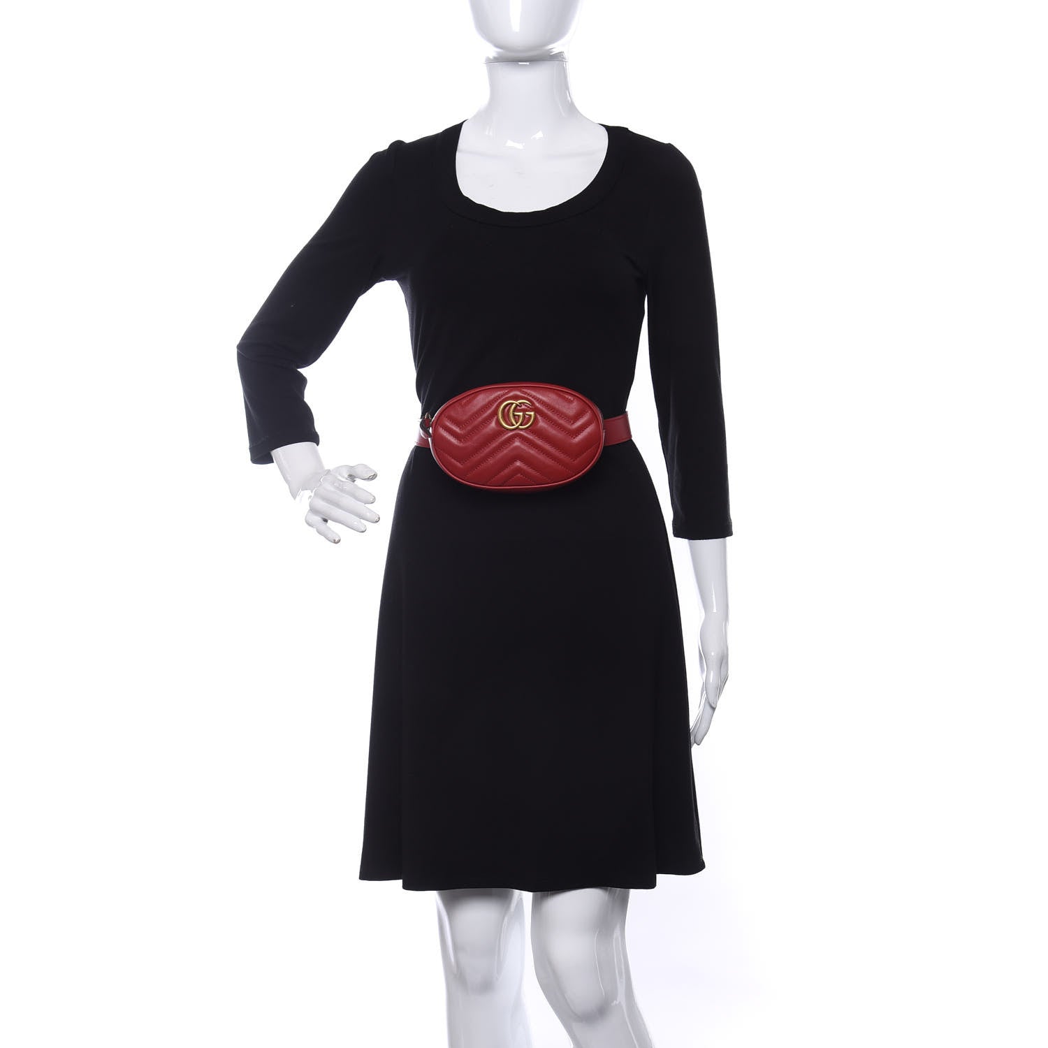 Gucci Calfskin Matelasse GG Marmont Belt Bag 85 34 Hibiscus Red 2 of 11