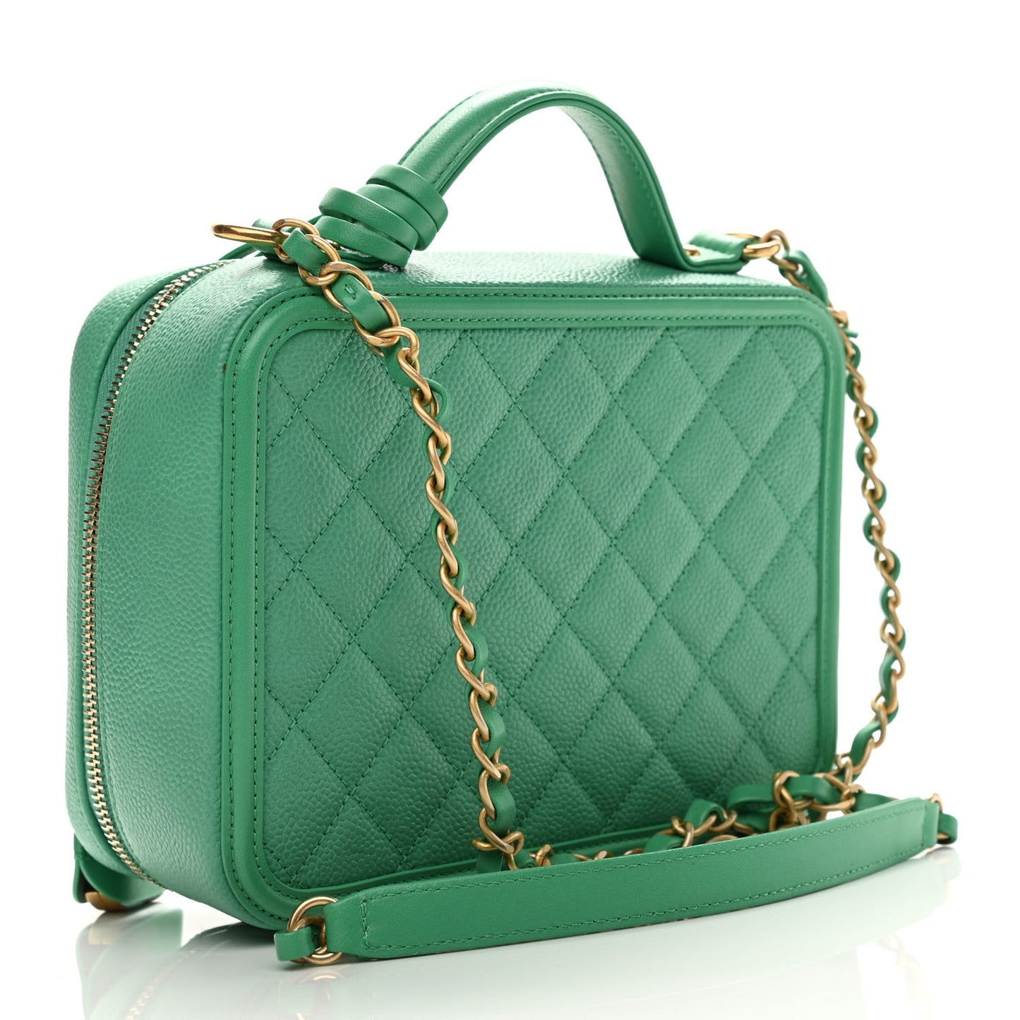 Caviar Quilted Medium CC Filigree Vanity Case Green