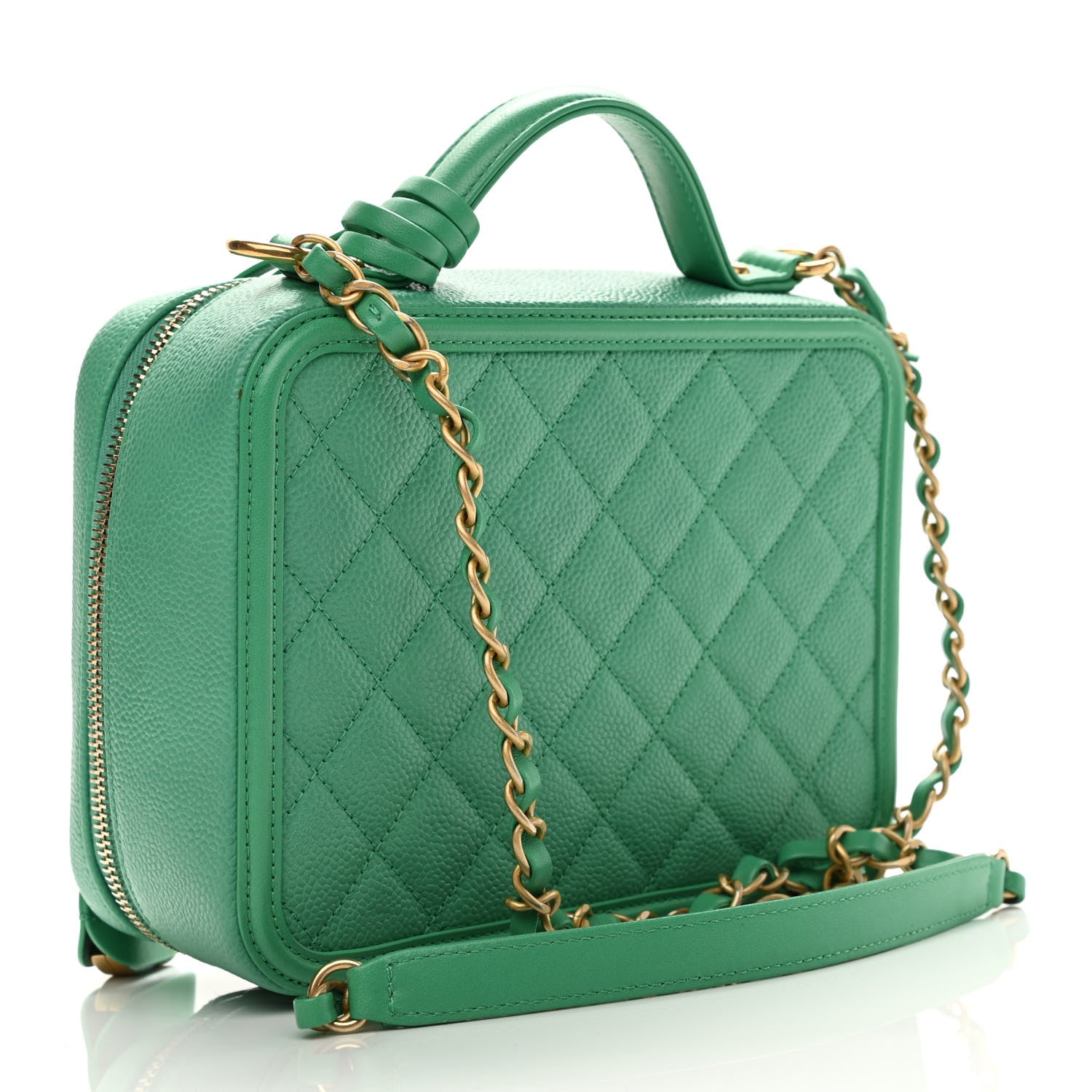 Chanel Caviar Quilted Medium CC Filigree Vanity Case Green 3 of 12