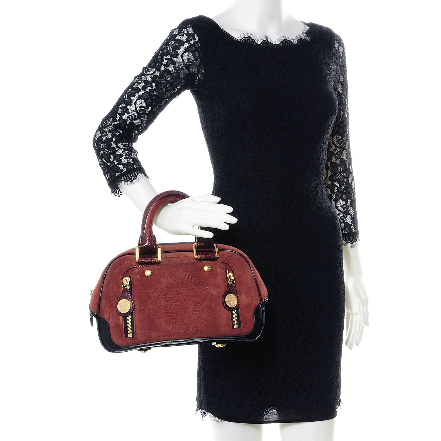 Louis Vuitton Suede Stamped Havane Bowler PM Brun 2 of 7